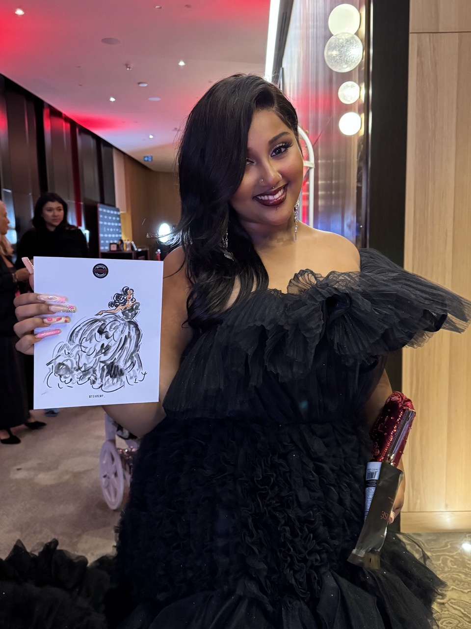 tehremy's sketch of a lady wearing a gorgeous black dress