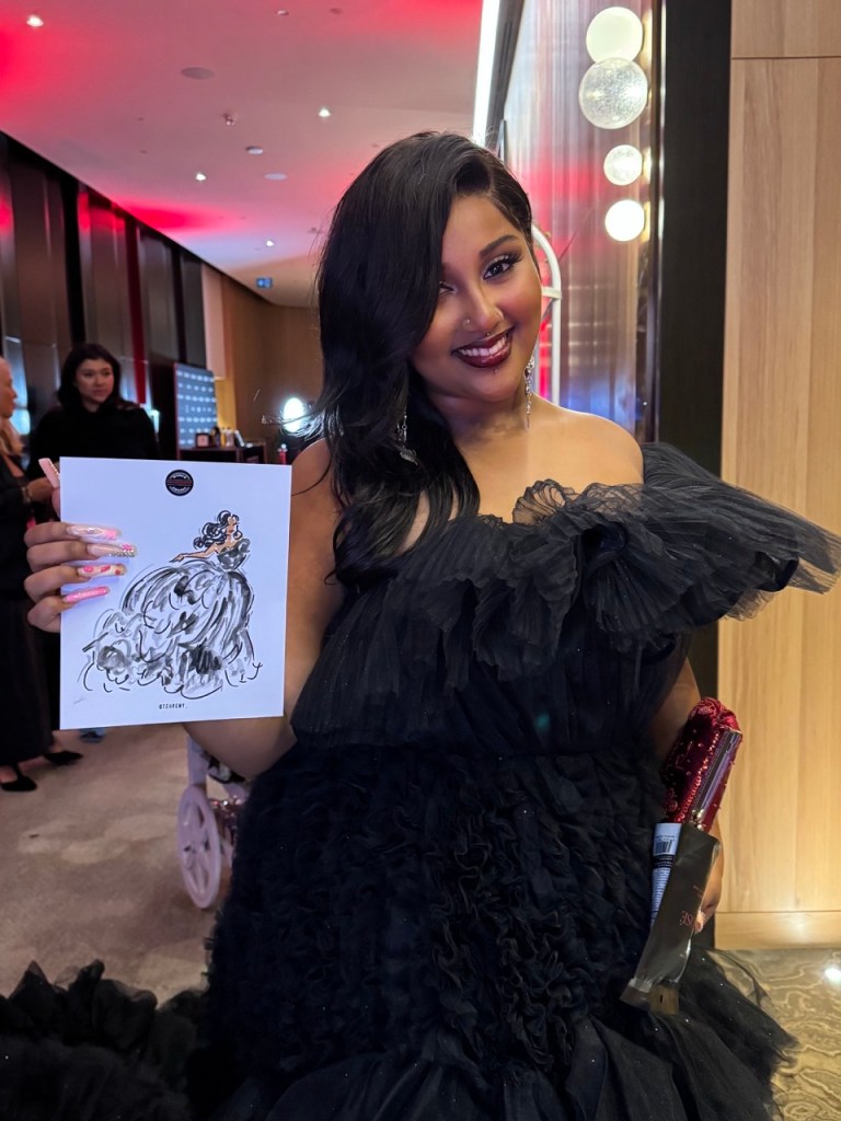 tehremy's sketch of a lady wearing a gorgeous black dress