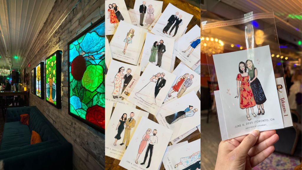 Interior images of Toronto cozy event venue lodge on queen with tehremy's live guest sketches